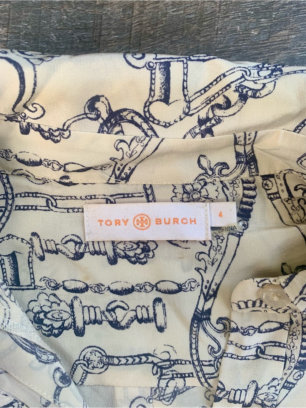 Tory Burch Women's Cream & Navy Printed Button-Up Tunic
